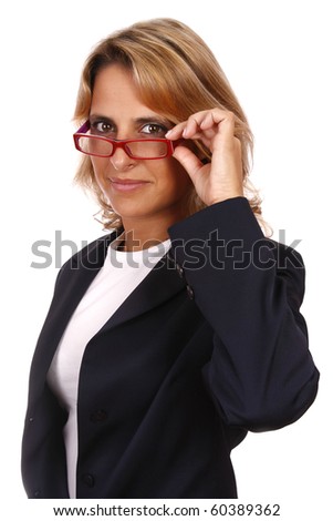 Businness woman portrait, holding a glasses.