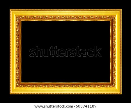 Antique gold frame isolated on black background, clipping path.