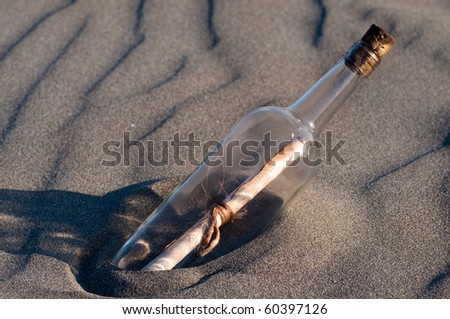 Message in a bottle stranded on the beach
