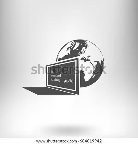computer monitor and earth globe icon
