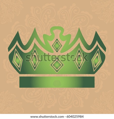 Illustration with shape of crown on brown background with mandalas. Tattoo design element. Heraldry and logo concept art.