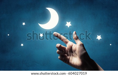 Moon in hand . Mixed media