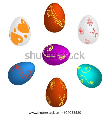 Vector illustration of seven Easter eggs painted with different cheerful colors.