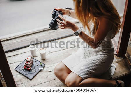 Woman Taking Photo Food Concept 