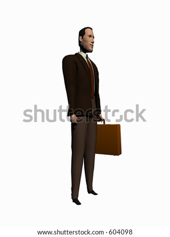 Businessman cartoon over white, isolated. 3D illustration render. View from left.
