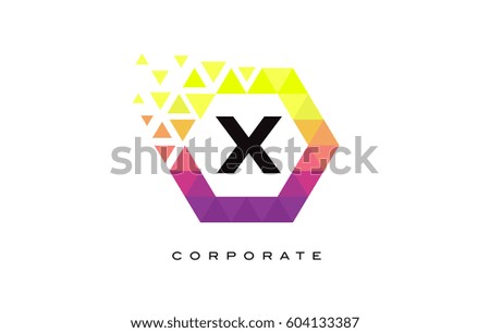 X Colorful Hexagon Shaped Letter Logo Design with Rainbow Mosaic Pattern.