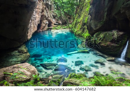 Encanto Azul (Blue Enchantment) - Natural Lake at Riachao, Maranhao, Brazil Royalty-Free Stock Photo #604147682