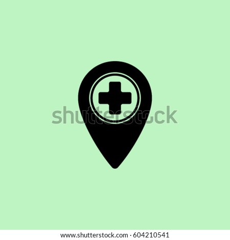 Map pointer with medicine cross vector icon Royalty-Free Stock Photo #604210541