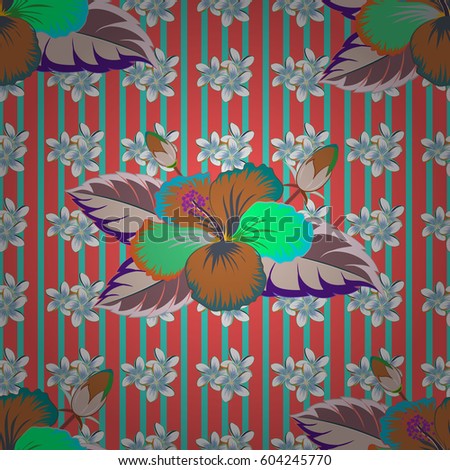 Vector seamless pattern with flowers and leaves in green, violet and blue colors. Floral backdrop with watercolor effect. Textile print for bed linen, jacket, package design, fabric, fashion concepts.