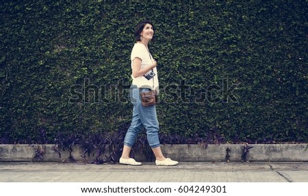 Woman traveler on street wanderlust