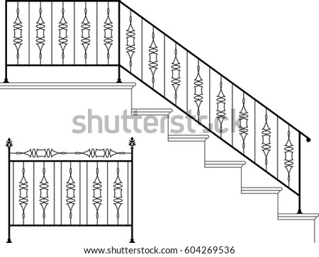 Wrought Iron Stair Railing Design Vector Art