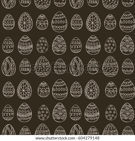 Seamless vector pattern with doodle Easter eggs. Easter hand-drawn decorative ornate elements in vector.