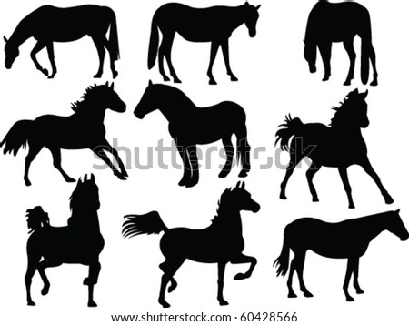 horses silhouette collection - vector
