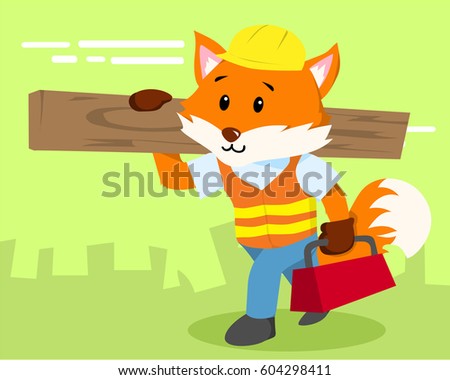 Cute Construction Contractor Fox Illustration Suitable for Education, Card, T-Shirt, Social Media, Print, Book, Stickers, and Any Other Kids Related Activities