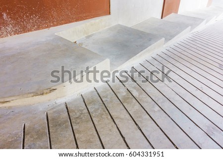 concrete floor parking lots texture with non-slip surface and stairs
 
