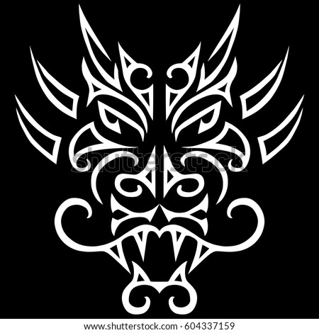 White dragon head stylized Maori face tattoo. Isolated on background. Vector
