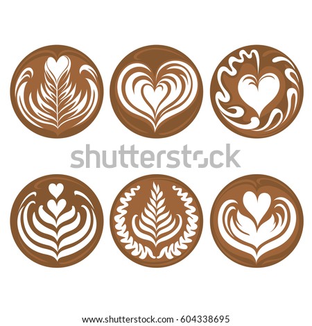 Set of latte art coffee vector Royalty-Free Stock Photo #604338695