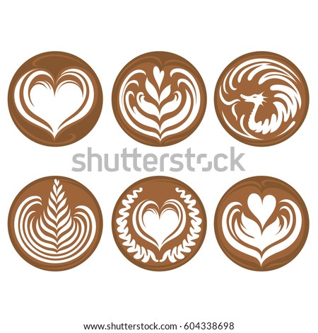 Set of latte art coffee vector Royalty-Free Stock Photo #604338698