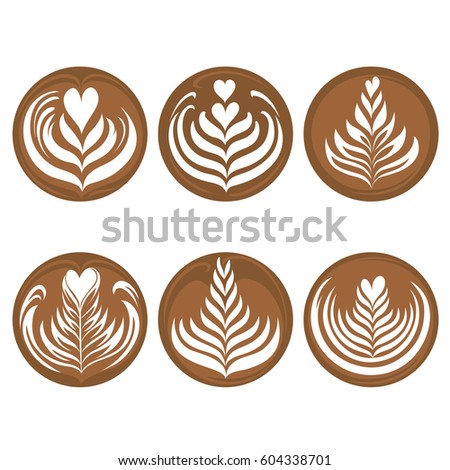 Set of latte art coffee vector Royalty-Free Stock Photo #604338701