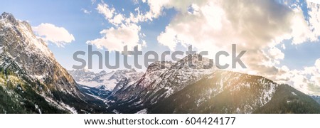 Alpine mountain with panorama view into a valley in the Karwendel mountain range
