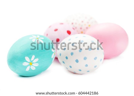  Colorful Easter Eggs isolated  on white with copy space.
