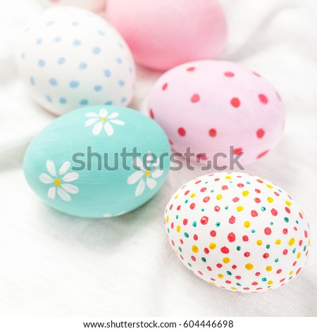 Pastel and colorful easter eggs with copyspace. Happy Easter
