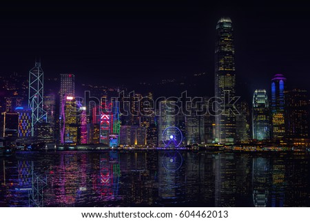 Lights of Hong Kong skyline at night