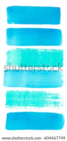 Watercolor blue azure brush strokes texture in isolated vector elements for background