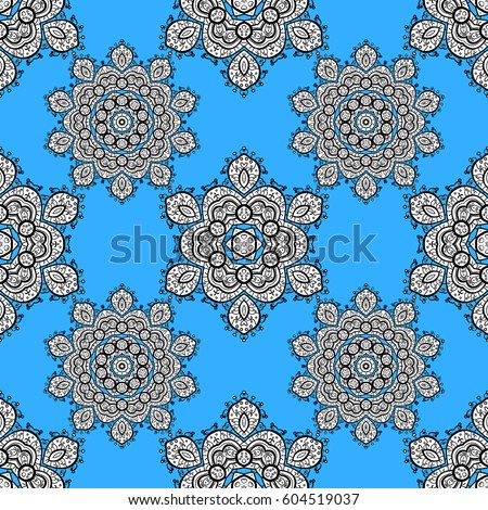 Paisleys elegant floral vector seamless pattern background wallpaper illustration with vintage stylish beautiful modern 3d line art gray and blue paisley flowers leaves and ornaments.