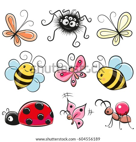Cute Cartoon insects isolated on a white background