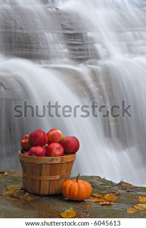 Apples beside waterfall