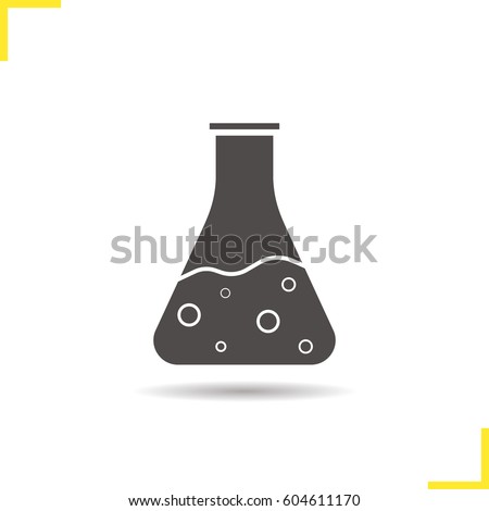 Chemical reaction glyph icon. Drop shadow potion bottle silhouette symbol. Laboratory flask. Negative space. Vector isolated illustration