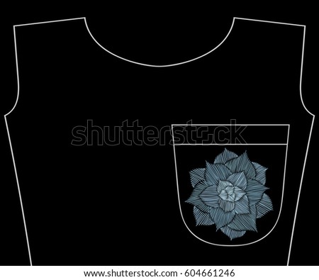 Embroidery cactus plant, succulent for t-shirt pocket, neckline. Vector fashion embroidered flower ornament, fancywork pattern for textile, fabric traditional folk decoration