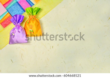 Korean traditional lucky bag and the background, Korean traditional paper texture and traditional textile pattern, Korean traditional texture