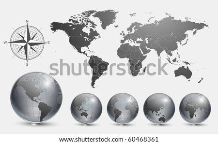Globes with world map vector.
