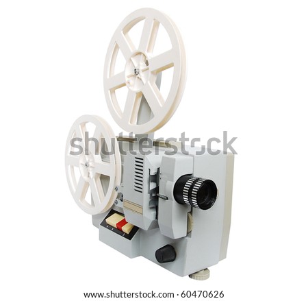 Old film projector isolated on white background