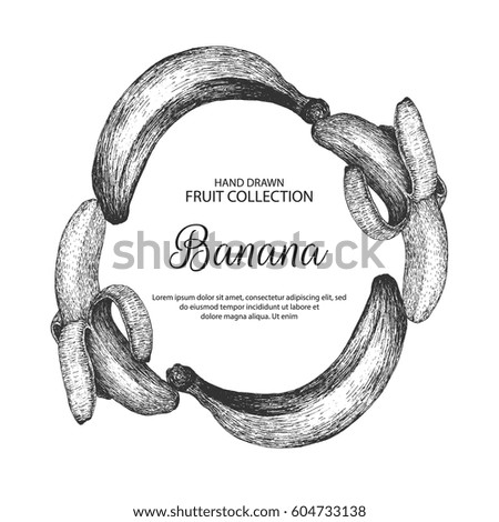 Decorative frame with banana. Can be label and banner for natural or organic fruit product and health care goods. 