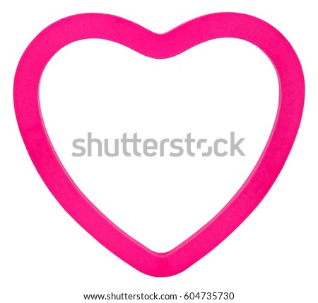frame for love, pink heart shaped wooden photo frame isolated on white