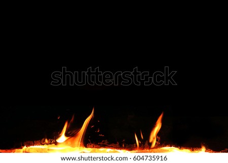 Fire and cinder isolated on black background with empty place for your design.