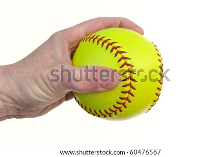 Player Holding a Yellow Softball Isolated on White