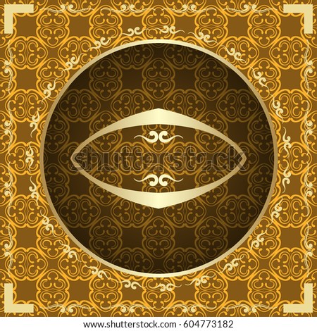 Ornamental colored luxury background with golden frame. Template for design