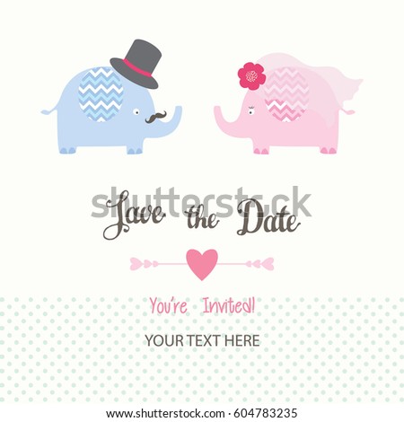 Save the Date Invitation Card.Wedding Invitation.Love Elephants.Vector illustration