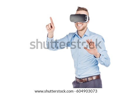 man with virtual glasses. surprised expression