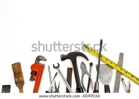 Old used and worn tools isolated over white Royalty-Free Stock Photo #6049036