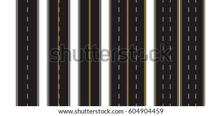 Set of Seamless Road Marking on a White Isolated Background. Top View. Straight Highway Infographic Templates. Vector EPS 10 Royalty-Free Stock Photo #604904459