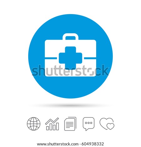 Medical case sign icon. Doctor symbol. Copy files, chat speech bubble and chart web icons. Vector
