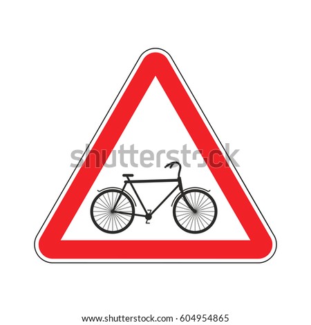 Attention cyclist. bicycle on red triangle. Road sign Caution bicyclist

