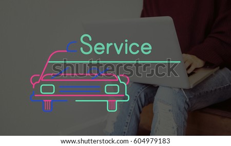 Person Connect Using Laptop and Car Graphic