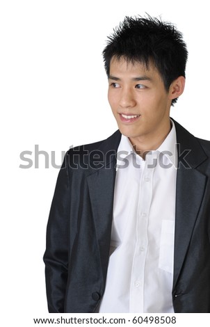 Portrait of young businessman of Asian against white background.