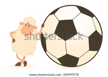 Vector cartoon funny sheep play in football